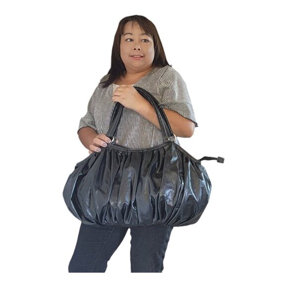 BLACK  RUFFLED TOTE BAGE LARGE - Picture 6 of 16